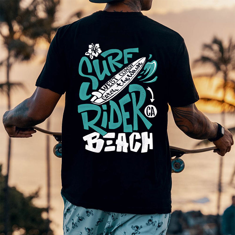 Surf Rider Letter Print Men's Oversize T-shirt Big & Tall