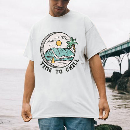 Time to Chill Ocean Wave Print Men's Tee Big & Tall