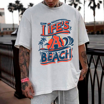 Life's a Beach Men's Letter Print White T-shirt