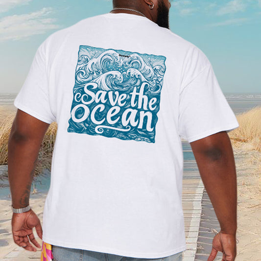 Retro Ocean Wave Print Men's Short Sleeve T-shirt Big & Tall