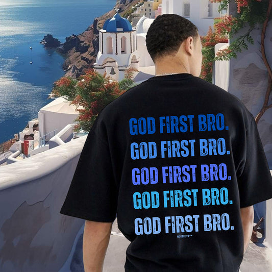 God First Bro. Men's Gradient Blue Cotton T-shirt Big & Tall