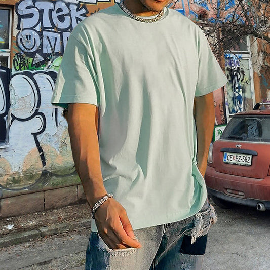 Men's Plain Color Oversized Cotton T-shirt -Light Green