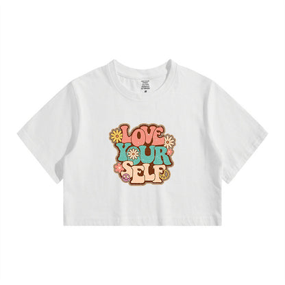 Love Yourself Floral Letter Print Crop Tee