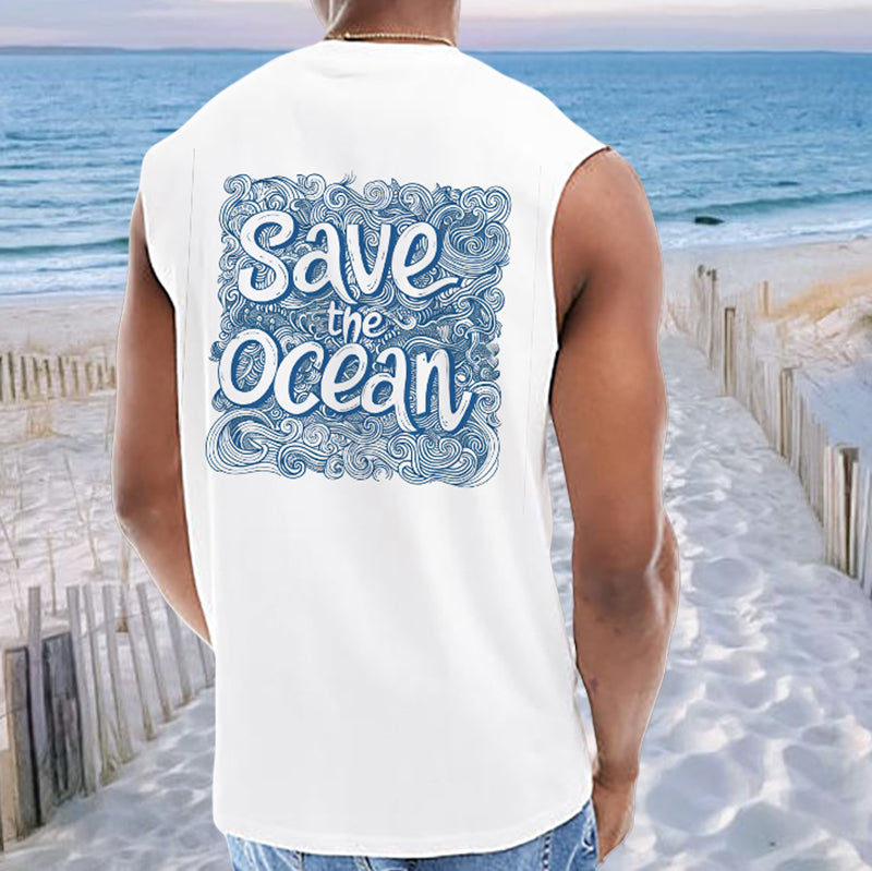 Ocean Wave Print Retro Pattern Men's Tank Top