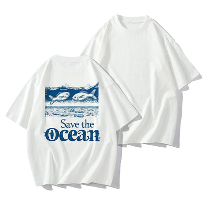 Lady's Ocean Defender Fish Print Oversized T-shirt