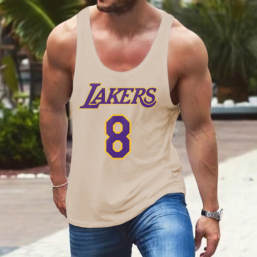 LAKERS Graphic Print Crew Neck Casual Tank Top-A