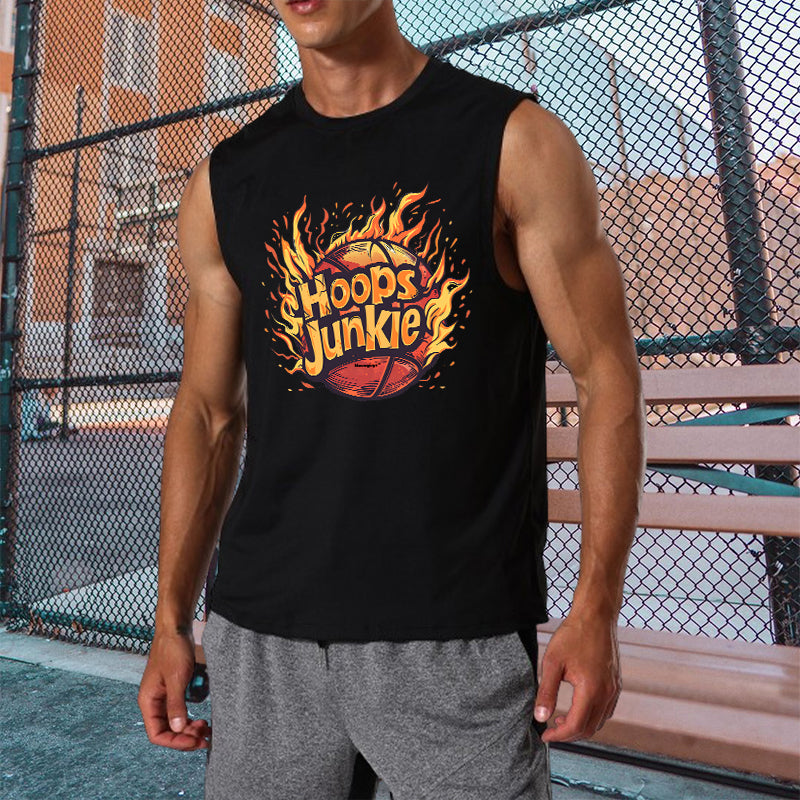 Hoops Junkie Basketball Lover Flame Print Men's Tank Top