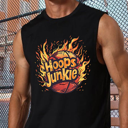 Hoops Junkie Basketball Lover Flame Print Men's Tank Top