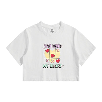 My Heart Print Ladies Cute Crop Tee