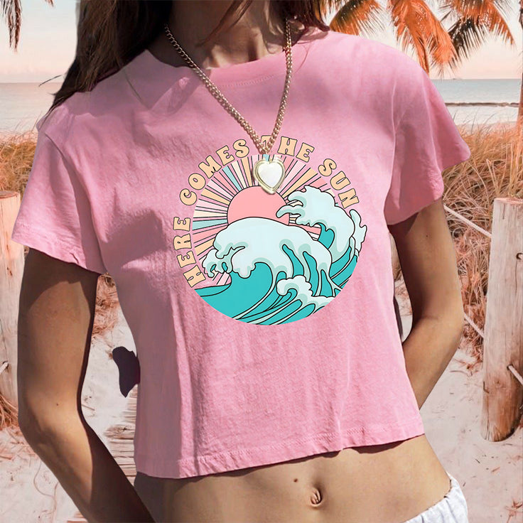 Ocean Wave and Sun Women's Crop Tee