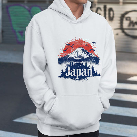 Japan Fuji Mountain Men's White Fleeced Hoodie