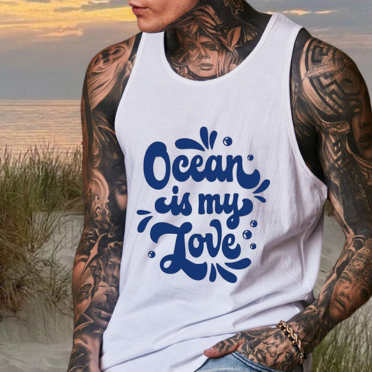 Ocean Love Letter Print Men's Tank Top