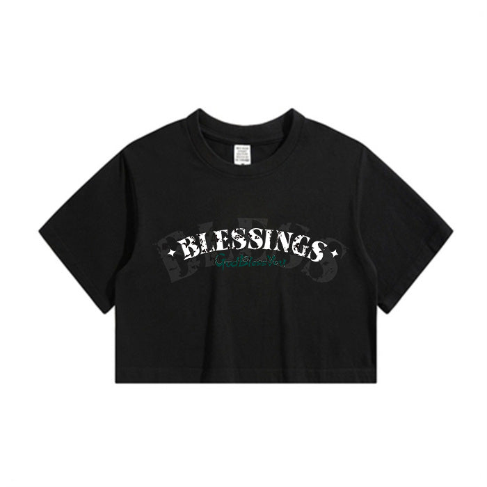 BLESSINGS Letter Print Lady's Crop Tee