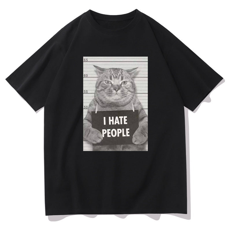 Men's Funny Cat Print Oversized T-shirt