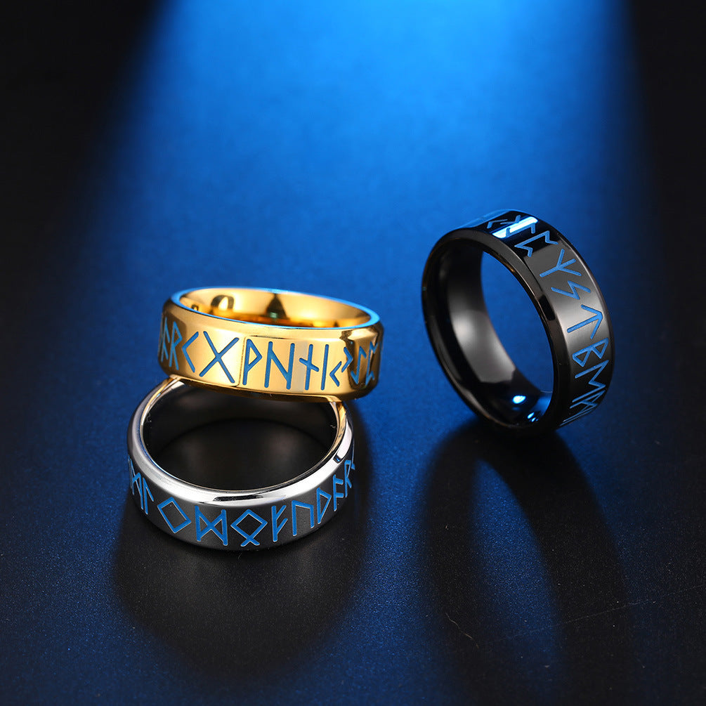 Nordic Blue Runic Viking Ring