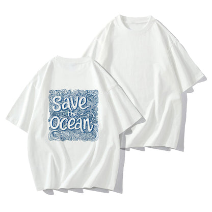 Save the Ocean Wave Pattern Print Women's T-shirt