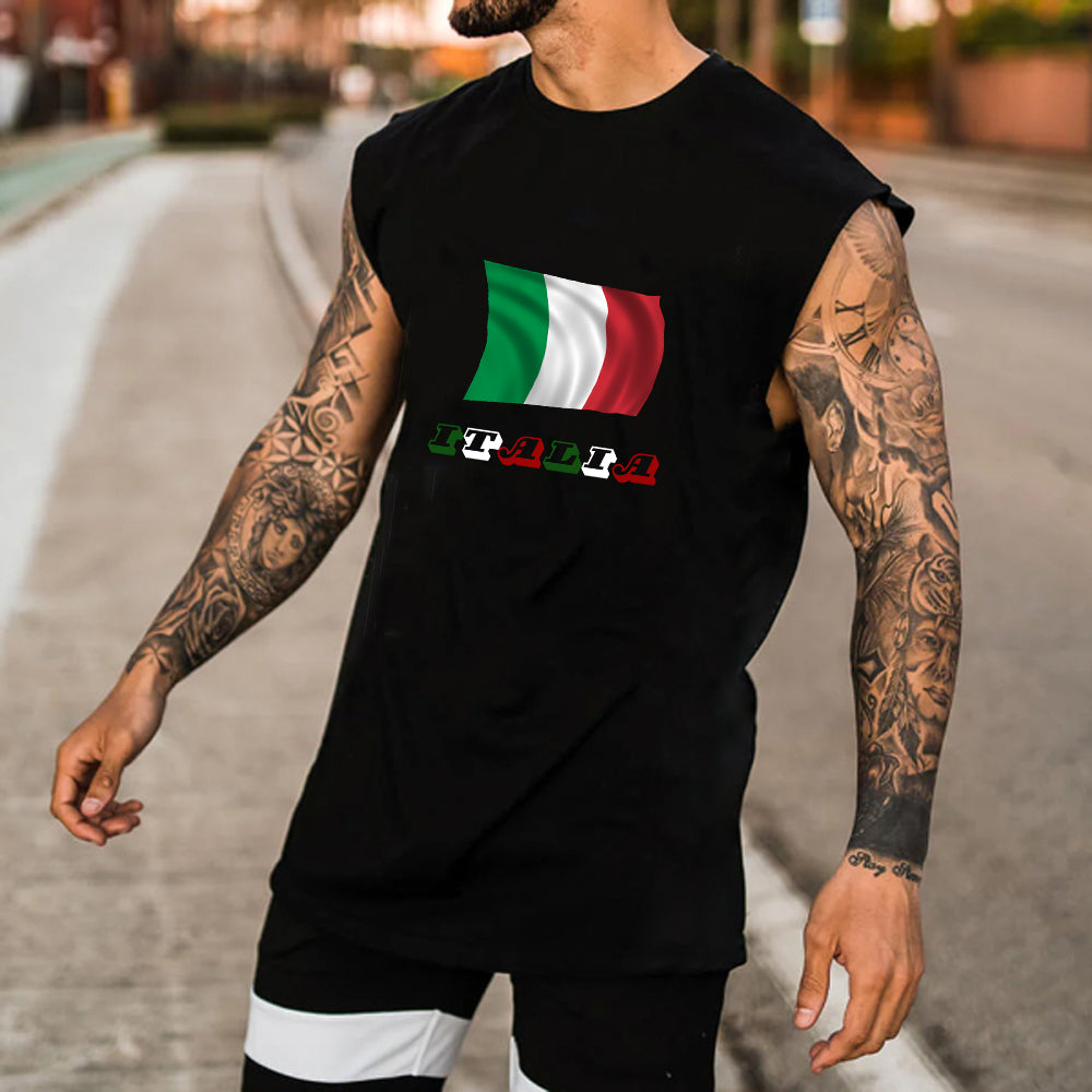 Men's Italy Flag Print Cotton Tank Top