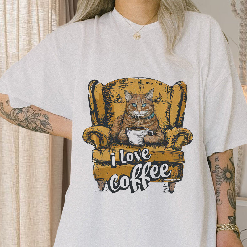 Cat with Coffee Women's Cotton Tee