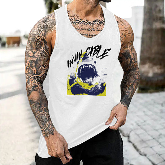 Shark Graphics Print Men's Tank Top-A