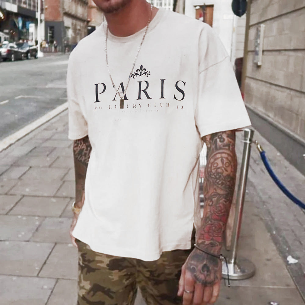 Paris Alphabet Graphic Print Loose Men's Short Sleeve T-Shirt