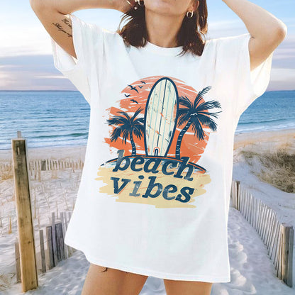 Women's Beach Vibes Print Cotton T-shirt