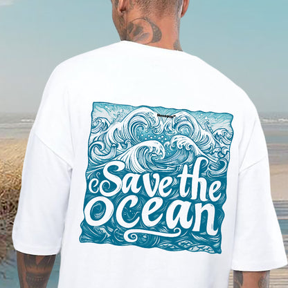 Retro Ocean Wave Print Men's Short Sleeve T-shirt Big & Tall