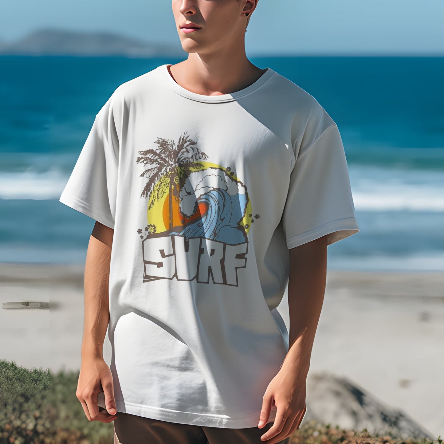 Sunset Ocean Wave Surf Print Men's T-shirt Big & Tall