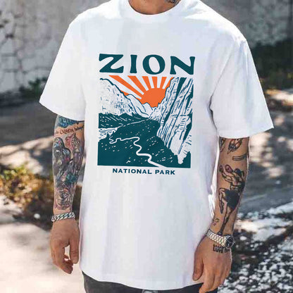 ZION Letter Graphic Print Loose Casual Men's T-Shirt