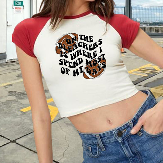 Football Lovers Print Ladies Color Block Crop Tee