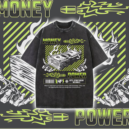 Money Power Men's Washed Black Color Tee