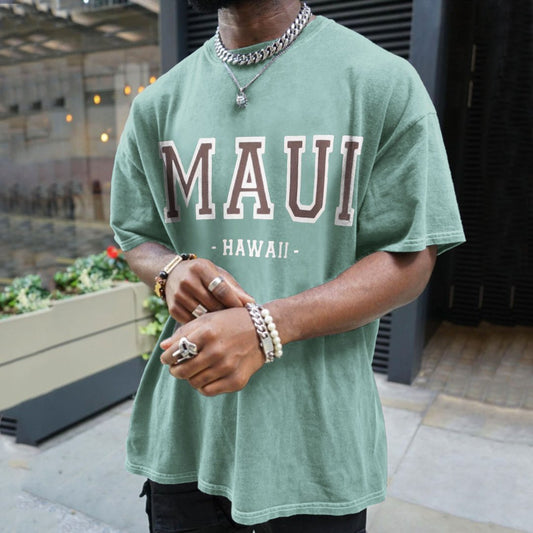 MAUI Letter Print Men's Short Sleeve T-Shirt