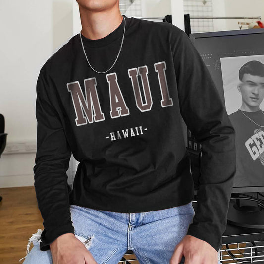 MAUI Letter Print Men's Long Sleeve T-Shirt