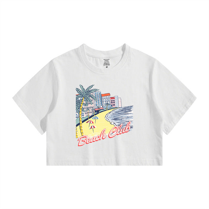 Summer Lanscape Beach Club Ladies Crop Tee