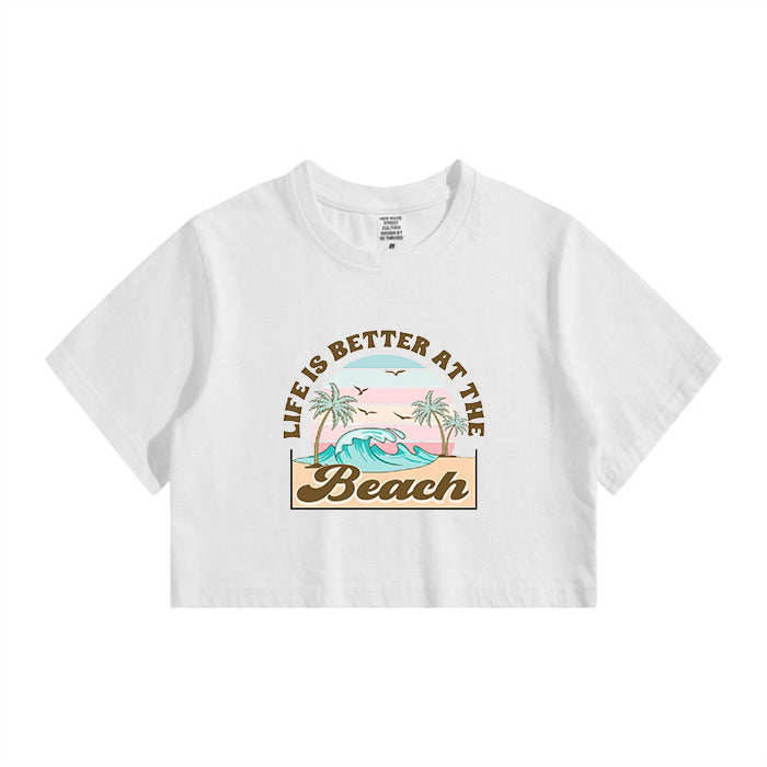 Beach Vibes Ocean Wave Print Lady's Crop Tee