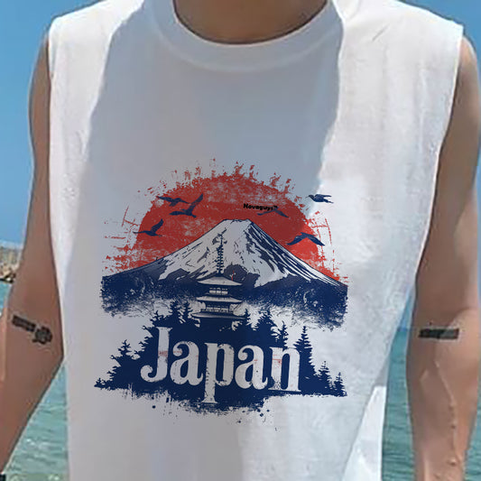 Eternal Fuji Mountain Print Men's Cotton Tank Tops