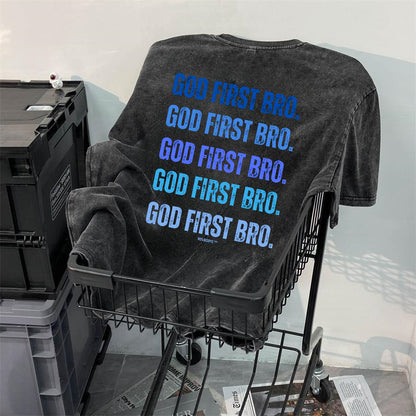 God First Bro. Men's Washed Black Cotton Tee