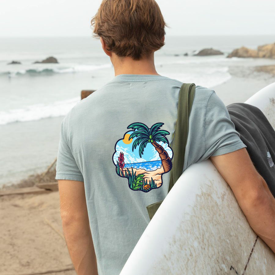 Palm Tree and Beach Print Men's Cotton T-shirt