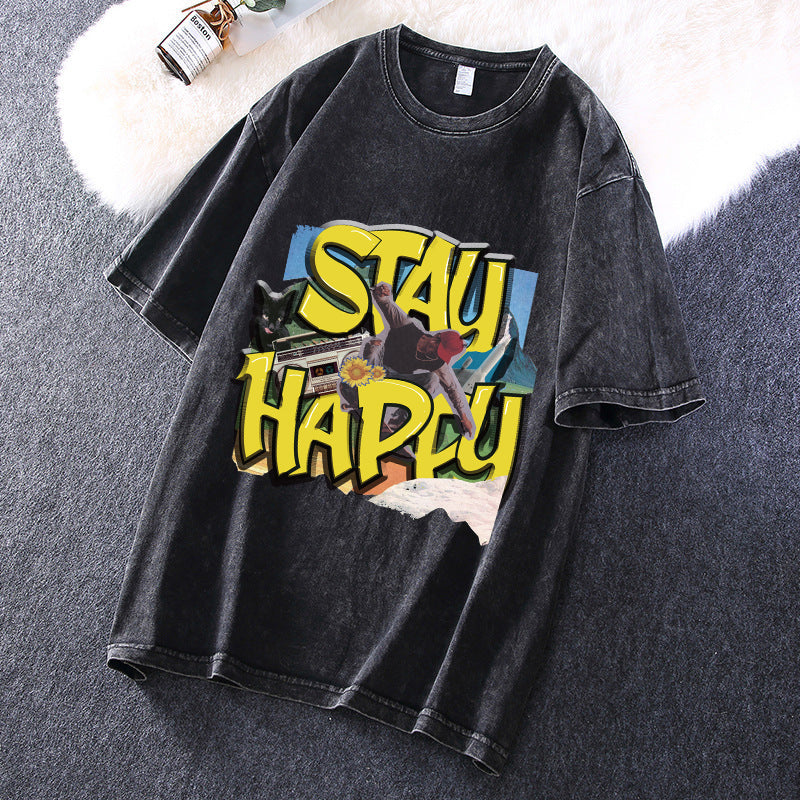 Let Your Passion Keep You Happy Men's Washed Black Cotton Tee