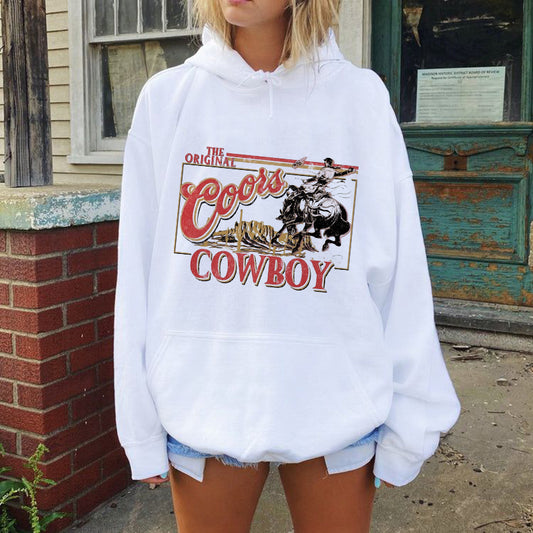 Women's Vintage Cowboys Print Fleeced Hoodie