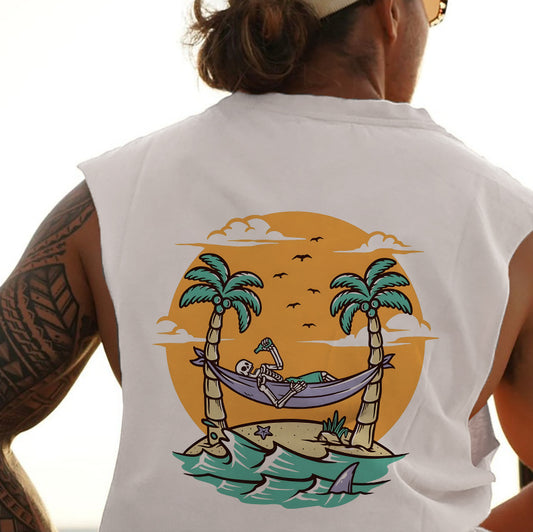 Skull On Vacation Print Men's Tank