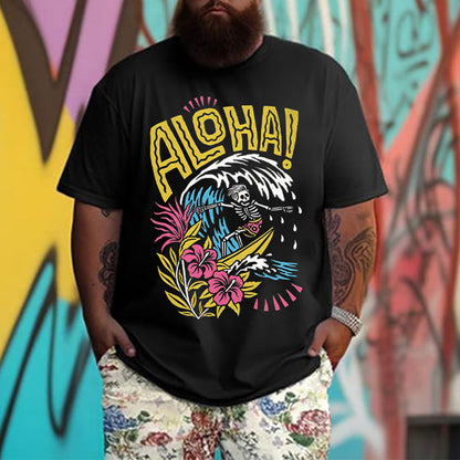 Skeleton Man Surfing Printed Tee, Aloha T-shirt