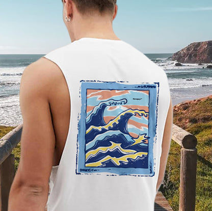 Ocean Wave Print Men's Casual Tank