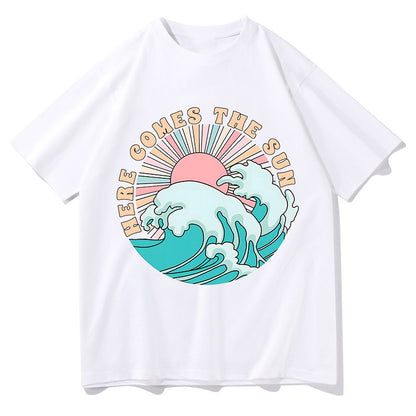 The Great Ocean Wave and Sun Print Men's Tee