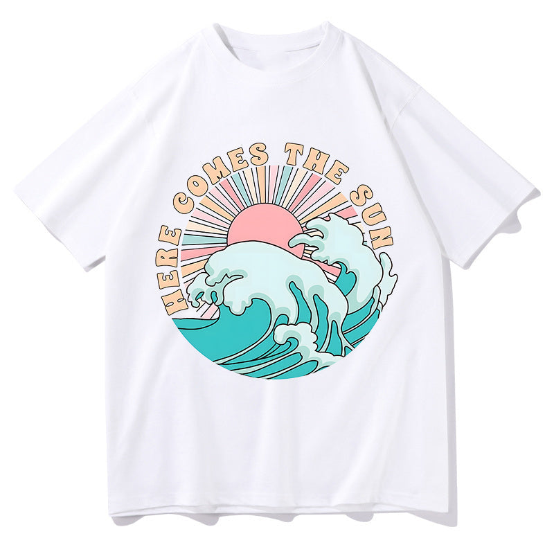 The Great Ocean Wave and Sun Print Men's Tee Big & Tall