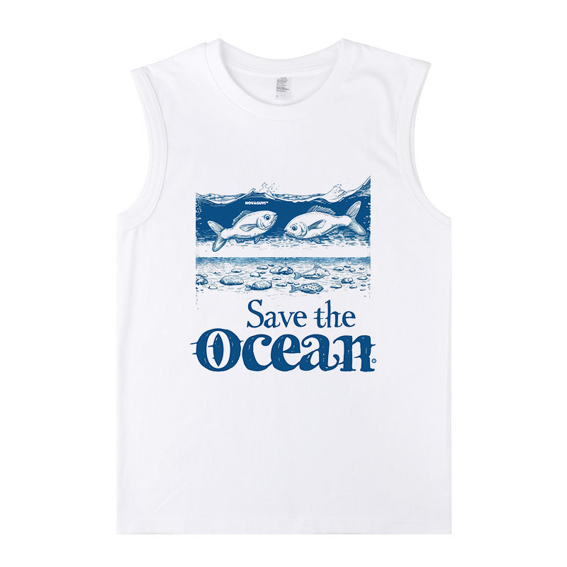 Save the Ocean Fish Print Men's Tank Top