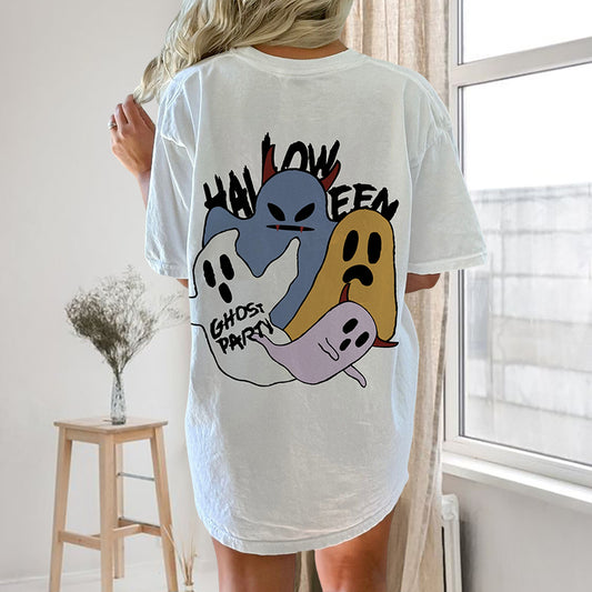 Halloween Ghost Print Women's Cotton T-shirt