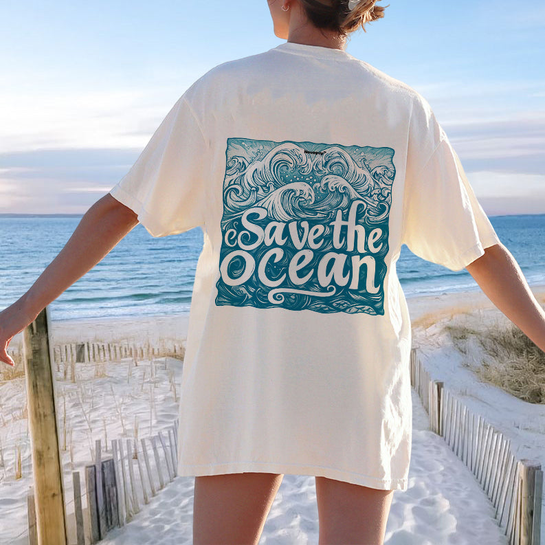 Ocean Waves Print Women's Short Sleeve T-shirt