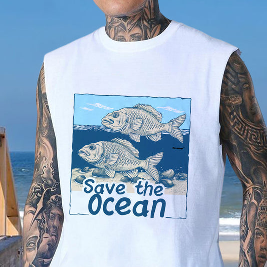 Fish Print Ocean Lovers Men's Cotton Tank Top