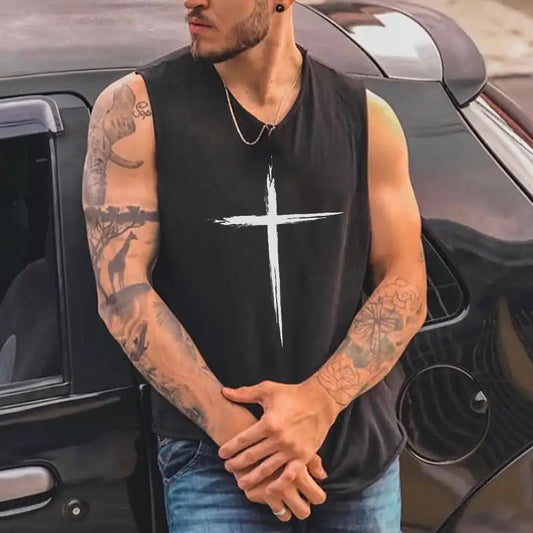 Juses Cross Men's Fashion Streetwear Tank Tops-B