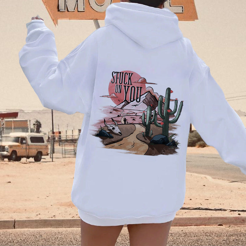 Women's Western Cactus Print Fleeced Hoodie